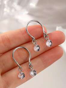 2PCS Non-Piercing Clip On Nipple Rings, Adjustable Dangling CZ Breast Jewelry For Women Stainless Steel Faux Piercing Jewelry