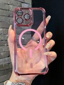 磁吸式（带镜头保护膜）1个电镀四角防摔新款手机壳，兼容苹果17 Pro Max/16 Pro Max/15/14 Pro/13/12/11/XR/XS Max/8、三星Galaxy S25系列、S24系列、S23系列、S22系列、A05、A35、A55保护套，国际版，非国内版 - 粉色 - 查看 4