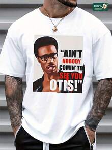 Men's Vintage Graphic T-Shirt With "Ain't Nobody Comin' To See You Otis" Retro Quote Print, Classic 90s Style, Bold Bla & Red Text, Soft  Cotton, Casual Everyday Wear For Men, Gift For Movie Fans, All-Day Comfort, Classic Fit, Pairs With Jeans & Shorts - 白色 - 查看 1
