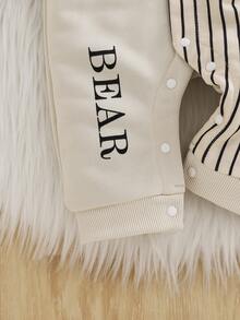 1 Stück Baby Jungen Kapuzen-Halbreißverschluss Kontrast-Farbblock Patchwork 3D Bären-Ohren & Buchstaben-Muster Langarm-Romper, Herbst/Winter