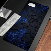 1 st kreativitet snygg geometrisk design förlängd spelmusmatta, stor spelmus vattentät med sydda kanter, halkfri skrivbordsmatta för hem och kontor, abstrakt målning - Svart och blått - Visa 3