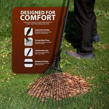 Collapsible Garden Rakes - Garden Rake 25 Tines - 31-67 Inch Adjustable Rakes For Lawns, Artificia - Heavy Duty Metal Tines - Black - Default - View 4