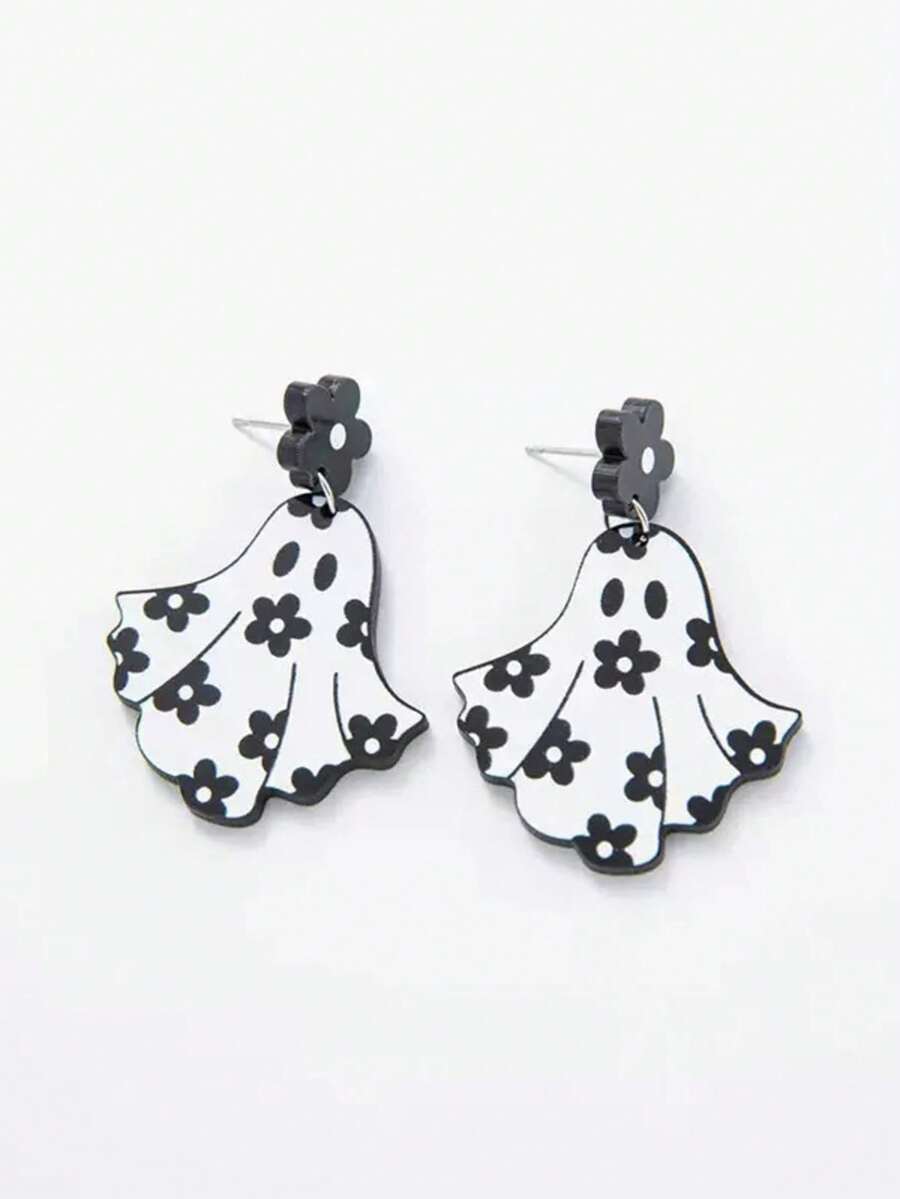 1 Pair 2025 Halloween Cute Ghost Earrings, Suitable For Women Holiday Wear