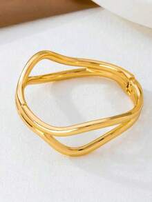 3 件/1 套简约几何不对称水滴形金属手镯套装，厚实纯金色合金材质，适合女性 - 金黃色 - 查看 16