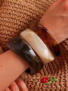 Bộ 3 vòng tay Acrylic Retro, vòng tay nhuộm tối giản thanh lịch, có thể đeo riêng hoặc xếp chồng, thích hợp đeo hàng ngày và đi nghỉ - Nhiều màu 3 - Xem 4