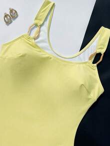 1pc Women's Fashionable Solid Color One-Piece Swimsuit, Summer