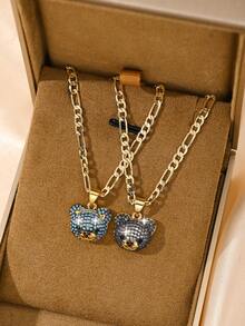 1 Exquisite And Elegant Shiny Blue Cute Little Bear & Silver And Black Cute Little Bear Copper Pendant Copper Inlaid Zirconia Necklace, Suitable For Giving To Girls/Boys/Family/Friends/Versatile/Light Luxury/Party/Banquet/Festival/Christmas/Thanksgiving/Halloween/Gift