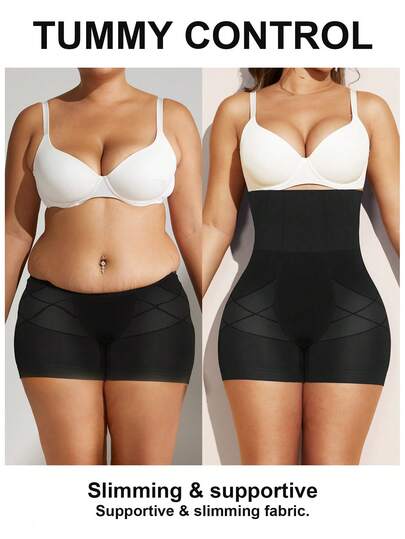 1pc Women's Seamless Waist Cincher & Thigh Slimmer, Black Shapewear Bottom