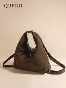 Large Capacity Bow Decor Casual Tote Bag, New High-End Suede Handbag For Women, Autumn/Winter, Matte Texture Commuter Shoulder Bag