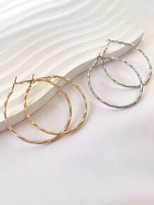 1 Pair Fashion White K-Plated Wavy Thin Hoop Earrings, 1 Pair Women's Stylish Minimalist Large Hoop Earrings