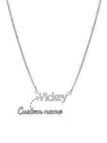 Custom Shiny Matte Name Necklace With Box Chain; Personalized Charming Sandblasted English Letter Name Necklace With Star Coil; Stainless Steel Creative Handmade Minimalist Cursive Letter Name Pendant, Suitable For Family Holiday Wear; Her Favorite Birthday Gift, Valentine's Day Gift, Christmas Gift, Mother's Day Gift. - Silver - View 10