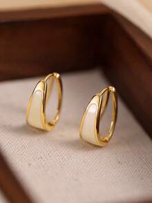 1 对简约时尚日常百搭适合聚会奢华几何时尚小号环形耳环女士 - 白色 - 查看 9