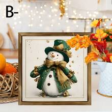 Tabla de madera decorativa plana en 2D - Decoración navideña rústica de cabaña, tema navideño de muñeco de nieve, adecuada para el hogar y regalos festivos, decoraciones navideñas, arte de pared navideño