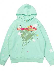 Y2k Brand Sp5der 555 Loose Spider Web  High Street Hip Hop Long Sleeve Men's And Women's Hoodies Sweater Jacket - Màu be - Xem 2