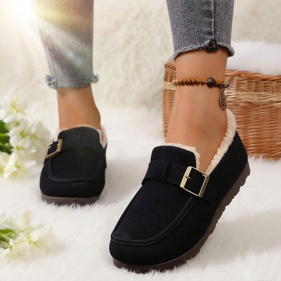 Women's Snow Boots And Women's Loafers, Featuring A Slip-On Design, Plush-Lined Interior, Windproof And Warm Properties, Lightweight And Non-Slip Performance, Casual And Sporty Style, Stylish And Versatile Look, Machine Washable, Suitable For Dating, Shopping, Walking And Office Wear, Are Ideal Choices For New Year Gifts And Valentine's Day Gifts. - 黑色 - 查看 1