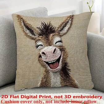 1 pieza Funda de cojín de terciopelo de poliéster melocotón con estampado de burro sonriente de acuarela caprichosa, sin bordado, estilo rústico, con cremallera, lavable a máquina, para decoración de sofá y cama, sin relleno, 45x45cm