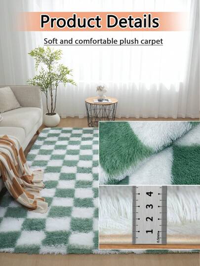 1pc Checkerboard Plush Vloerkleed Area Accent Living Room Bedroom Shag Tapijt Zachte Fluffy Home Skin Friendly Machine WashableEasy To Clean view 5