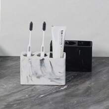 1pc Luxurious Marble Pattern Toothbrush Holder Stand - Electric Toothbrush Holder With Secure Grip, Spacious Multifunctional Storage Rack For Toothbrush And Toothpaste, Compact Countertop Bathroom Organizer For Clutter-Free Space - Perfect For Bathroom Countertops, Essential Bathroom Accessories For A Hygienic Environment