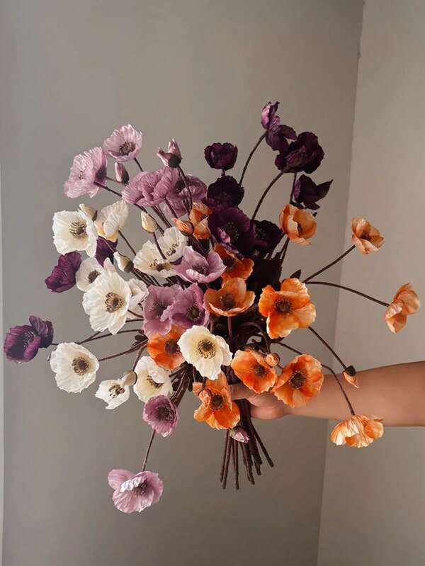 1 pièce Fleur de pavot d'automne artificielle de 60 cm (4 têtes, artisanat floqué) - Convient pour l'arrangement de vase d'intérieur, les accessoires de photographie, la décoration de style sombre pour Halloween, la décoration de salon et d'entrée, la décoration d'hôtel, la décoration de mariage à thème