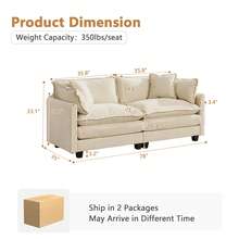 Aoowow Modular Sectional 2 Seater Cloud Sofa Couch For Living Room,78" Loveseat Couch With Deep Seat,Modern Chenille 2 Seat Sofas,Fluffy Small Couches For Bedroom,Small Spaces,Beige - 米色 - 查看 11