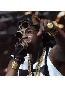 1 Piece Men's Vintage Punk Flip Eyewear - Round Frame, Gold & Black Color Scheme, Lightweight Durable Material, Retro Punk Aesthetic, Fashion Sleek Style, Ideal For Daily Wear/Outdoor/Street Fashion, Budget-Friendly Accessory - 金黑色 - 查看 3