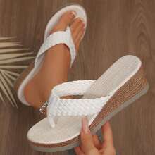 Womens Summer Open Toe Sandals Braided Flip Flops Flat - White - View 1