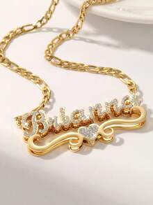 定制文字项链，嘻哈风格个性化吊坠项链，女士珠宝，尼龙吊坠项链，定制文字首饰，送给情侣、朋友和父母的完美礼物，银色时尚，秋季时尚，休闲简约，简约，中性，时尚定制，个性化，独特，送给女友、母亲、家人的理想礼物，母亲节礼物 - 雙層滿鑽項鍊風格1 - 查看 5