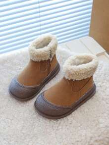 1 Pair Fashionable Solid Color Snow Boots, With Side Zipper Design For Easy On/Off, Thick Insulated Lining, Suitable For Boys & Girls, Ideal For Outdoor & School Wear In Autumn/Winter