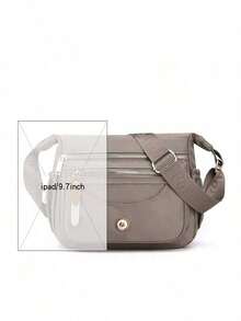 Colorful-Border Multi-Layer Shoulder Bag Women's Casual Mom Bag Large Capacity Waterproof Nylon Crossbody Bag - Milk Tea Color - View 4