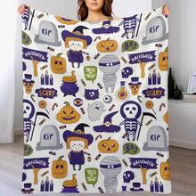 Flannel Fleece Blanket Plush Spider Webs Witch's Hat Black Bats Decorated Pumpkins 40 * 30ingift - 30吋x40吋+款式-6 - 查看 1