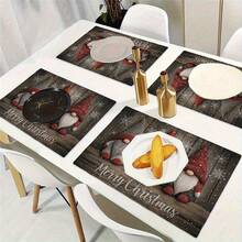 4 pièces/6 pièces Napperon de Noël avec gnome rouille et gris, décoration de table de fête vintage avec impression de flocons de neige sur fond en bois. Accessoire de décoration de table pour rassemblement familial et célébration des fêtes. Tapis de table de Noël en lin de 32x42cm, convient pour la décoration intérieure/extérieure et les fêtes de cuisine. Pour la décoration de table à la maison. - Multicolore - Voir 5