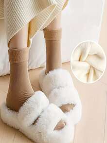 5 Pairs Cozy Fleece Winter Socks - Thick, Warm, Soft, Earthy Tones, Polyester & Elastic Fiber Blend, Knitted, Solid Color, Suitable For Cold Weather/Yoga/Sleeping, Fashionable Women - Multicolor - View 6