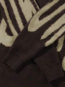 男士休闲拼接 Polo 领套头毛衣，宽松学院风，春秋季长袖上衣 - 棕色 - 查看 6