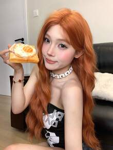 alicegarden 前额蕾丝卷发假发，橙色长卷发假发，30 英尺长，中长款，自然逼真的假发，适合日常使用 - 臟橘色 - 查看 12