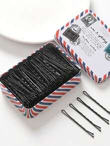 100pcs/Box Women's Hair Clip Basic Wave Styling, Classic Black T-Shape Design, Suitable For Daily Use Claw Clips Hair Claws Hair Barrettes, School Stuff - màu đen - Xem 2