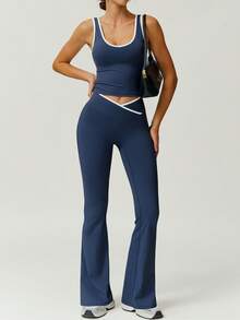 NcmRyu 1 Set Women Sexy Butt Lifting Casual Sleeveless Top And Pants Yoga Fitness Outfit