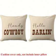 2pcs Western Cowboy Letter Throw Pillow Covers, 17.7x17.7 Inches - Soft Polyester, Easy Care, No Battery Required, Great For Living Room, Bedroom, Office And Dining Room Decor, Ideal Gift For Birthday And Holidays (No Pillow Insert) - Beige - View 16