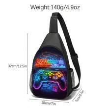 斜挎包，适合孩子的游戏玩家风格，彩色胸袋运动包，节日游戏印花 - 休闲风格单肩包，涤纶材质 - 彩色 - 查看 3
