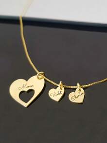 1件装可定制多颗心形名字项链，浪漫心形项链，不锈钢饰品，百搭日常配饰，生日礼物，名字项链，金色或银色可选，可定制项链，复活节礼物，母亲节礼物 - 彩色 - 查看 15