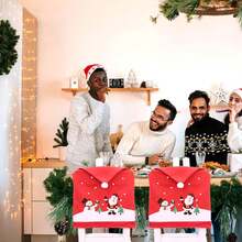 4pcs-Christmas Chair Covers Xmas Dining Chair Slipcovers Santa Claus Red Hat Chair Back Covers For Christmas Banquet Holiday Festival Decor