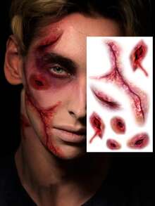 4 件万圣节临时假纹身僵尸疤痕临时纹身，假血腥伤口缝合疤痕身体脸部防水纹身贴纸化妆舞会恶作剧化妆道具