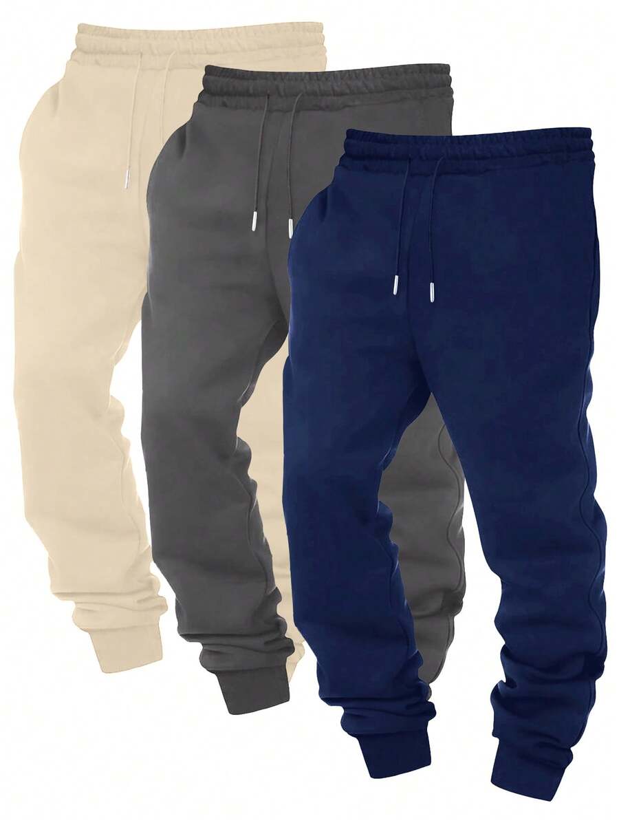 Blueplus Men's Solid Color Drawstring Sports Pants Jogging Pants Suitable For Outdoor Jogging Gym Fitness,1pc Nine-Point Pants, Spring And Autumn Sports Casual Pants Sweatpants For Men - Màu xanh hải quân - Xem 1