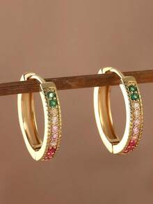 1 Paar luxuriöse, kupferinkrustierte, bunte geometrische runde Creolen, Hip-Hop-Stil für Frauen, Party- & Date-Geschenk