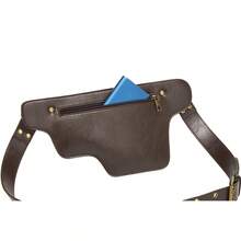 Women's Chest Bag Retro Rivet Decor Adjustable Belt Waist Pack Black Faux Leather Waist Bag With Multiple Compartments - 壓變咖啡色 - 查看 6