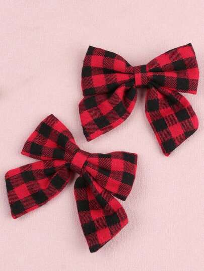 2pcs Red & Black Plaid Bow Hair Clips, Suitable For Girls, Ideal Hair Accessory For New Year Parties And Christmas