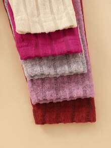 Conjunto de 10 piezas de top de manga larga y pantalones acampanados de punto acanalado suave y de unicolor para niñas, para otoño/invierno - Multicolor - Ver 4