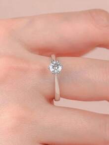 MONALLY Minimalist Luxury Engagement/Wedding Ring, Inlaid With White Zirconia, Unique Design, Ring Jewelry, Party Gift, High-End Distinctive Design, Suitable For Women To Wear On Any Occasion, Excellent Gift - Silver - View 4