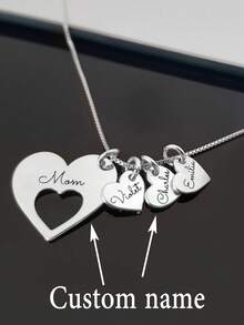 1件装可定制多颗心形名字项链，浪漫心形项链，不锈钢饰品，百搭日常配饰，生日礼物，名字项链，金色或银色可选，可定制项链，复活节礼物，母亲节礼物 - 彩色 - 查看 3