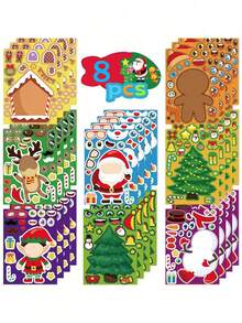 1pack/8pcs Christmas Make A Face Assembly Stickers DIY Diary Laptop Luggage Skateboard Graffiti Stickers Fun Classic Party Decoration,Random Shape