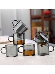 12/6/4/2 Stücke Set schwarze, hitzebeständige Gläser mit Griffen, geeignet für Zuhause, Büro, KTV, ideal zum Trinken von Wasser, Tee, Getränken, Espresso [Hinweis: Kein Glashalter enthalten]